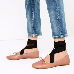 Zara Lace Up Leather Ballet flats nude blush pink